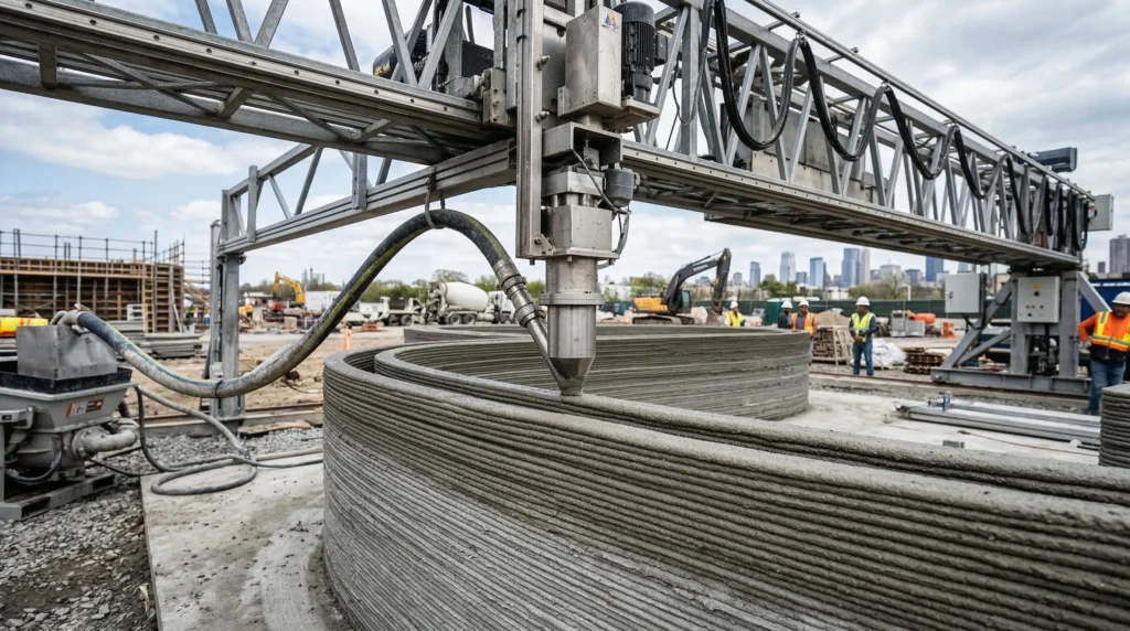 impressora 3d construindo paredes de concreto