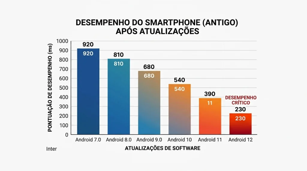 Gráfico demonstrando a lentidão forçada por atualizações de software