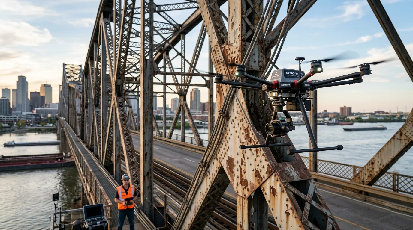 drone sobrevoando ponte