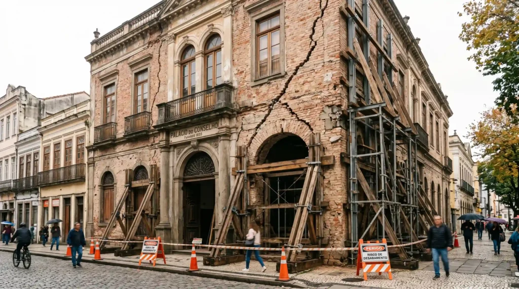 Avaliação e diagnóstico: o raio-x da edificação
Intervir em um patrimônio histórico sem um diagnóstico preciso é como realizar uma cirurgia sem exames prévios. A esmagadora maioria dessas construções não possui plantas estruturais detalhadas ou registros documentados de manutenções seculares. Por isso, a engenharia moderna atua com foco investigativo, mapeando patologias estruturais ocultas antes de qualquer intervenção física.Ensaios não destrutivos (END)
A regra máxima na restauração patrimonial é a preservação da integridade física e estética. Sendo assim, realizar quebras exploratórias para verificar a resistência de um pilar está fora de cogitação. É nesse cenário que brilham os Ensaios Não Destrutivos (END), tecnologias que permitem literalmente "enxergar" através de espessas paredes de pedra, taipa ou tijolo maciço.As ferramentas de END mais determinantes nesse processo incluem:Termografia infravermelha: Mapeia a umidade infiltrada, zonas de condensação e descolamentos ocultos de reboco por meio da variação de temperatura superficial.Georadar (GPR - Ground Penetrating Radar): Emite ondas eletromagnéticas de alta frequência para localizar vazios internos nas alvenarias, galerias subterrâneas esquecidas e mapear a geometria das fundações originais.Ultrassom e pacometria: Avaliam a densidade e a integridade mecânica da alvenaria, além de detectar a presença de antigos tirantes metálicos escondidos, apontando seus níveis de corrosão.[insira imagem aqui: Engenheiro segurando um equipamento de Georadar (GPR) escaneando uma parede de pedra antiga. Atributo Alt: Engenheiro utilizando Georadar para inspecionar parede de prédio histórico. Legenda: O uso de ensaios não destrutivos (END) garante o mapeamento de falhas estruturais sem a necessidade de danificar o patrimônio.]Monitoramento de saúde estrutural (SHM) integrado à IoT
Um diagnóstico pontual revela o estado atual do prédio, mas entender o seu comportamento dinâmico é o que previne colapsos súbitos. O Monitoramento de Saúde Estrutural (do inglês Structural Health Monitoring - SHM), quando operado em conjunto com a Internet das Coisas (IoT), representa a fronteira mais avançada na preservação arquitetônica.Neste método, uma rede de microssensores sem fio é instalada nas áreas mais vulneráveis da edificação. O arsenal inclui inclinômetros de altíssima sensibilidade, acelerômetros e fissurômetros digitais. O objetivo é mensurar, em tempo real, como o esqueleto do prédio reage às agressões diárias, como a passagem de uma linha de metrô próxima, rajadas de vento ou a variação térmica entre o dia e a noite.Essa tecnologia transforma uma estrutura passiva em um organismo inteligente. Se uma microfissura em um arco de cantaria começar a ceder frações de milímetro além da margem de segurança estipulada em software, o sistema IoT emite um alerta instantâneo para os engenheiros. Isso garante uma resposta preventiva imediata, isolando a área e reforçando a estrutura antes da ruptura crítica.