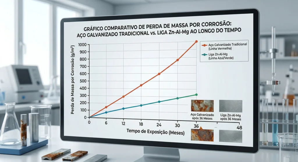 Gráfico de resistência à corrosão ligas de zinco-alumínio-magnésio.